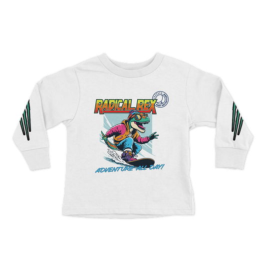 Dino Snowboarder Radical Rex - Baby Adventurer™ - Dinosaur Snowboarding Toddler Long Sleeve Tee