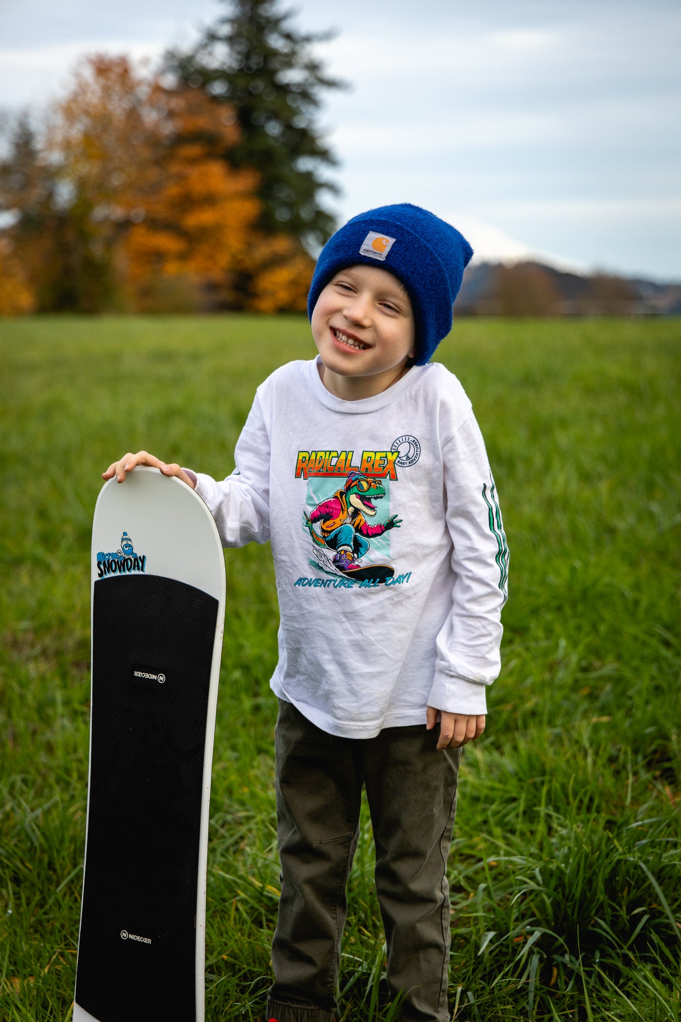 Dino Snowboarder Radical Rex - Baby Adventurer™ - Dinosaur Snowboarding Toddler Long Sleeve Tee